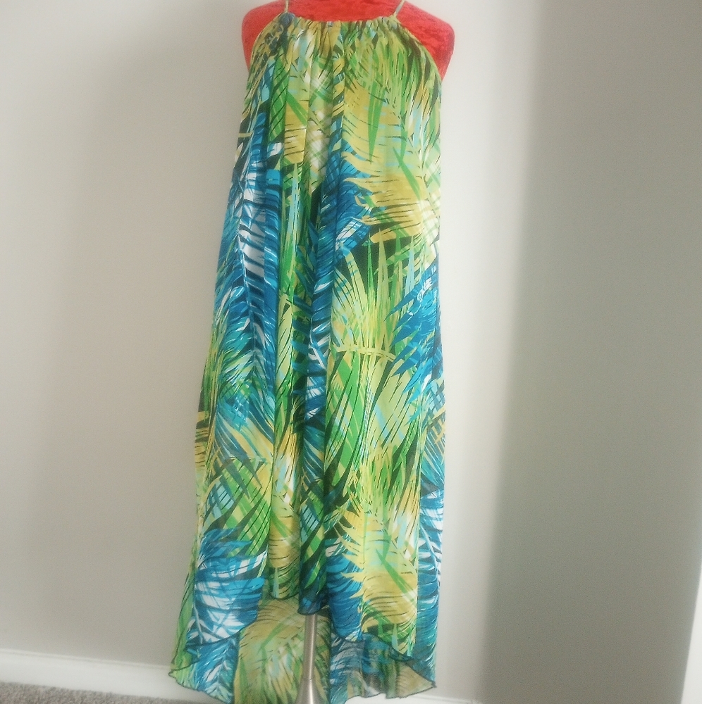 Cynthia Rowley Tropical Print Spaghetti Strap High-Low Dress